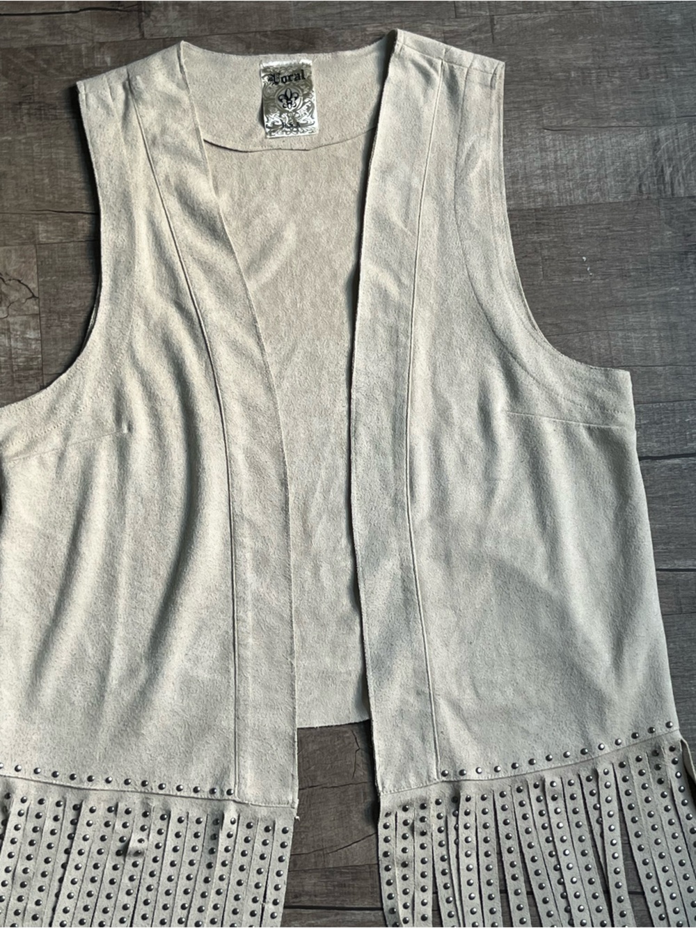PRPS Suede Open-Front Vest in Beige